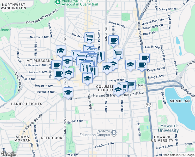 map of restaurants, bars, coffee shops, grocery stores, and more near 101 Independence Avenue Southeast in Washington