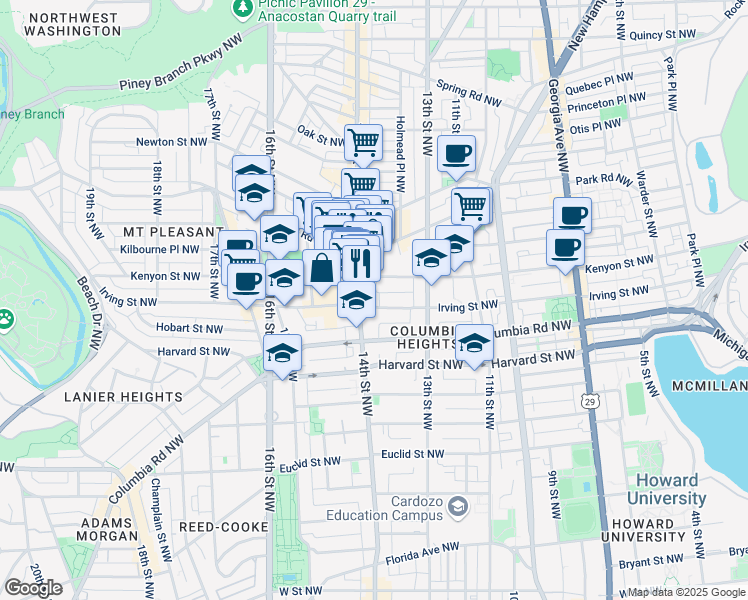 map of restaurants, bars, coffee shops, grocery stores, and more near 101 Independence Avenue Southeast in Washington