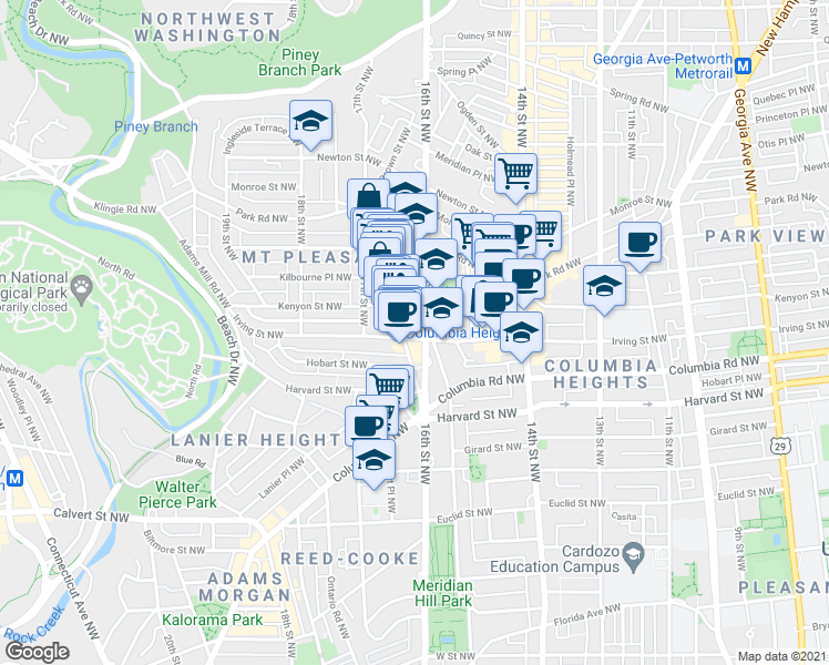 map of restaurants, bars, coffee shops, grocery stores, and more near 101 Independence Avenue Southeast in Washington