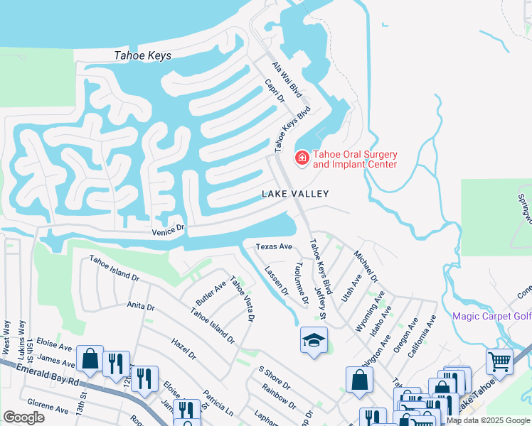 map of restaurants, bars, coffee shops, grocery stores, and more near 2214 Venice Drive in South Lake Tahoe