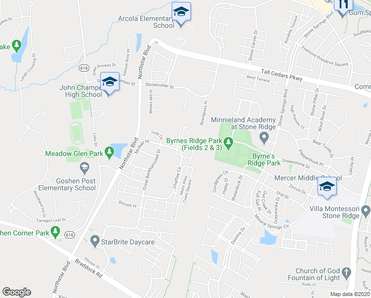 map of restaurants, bars, coffee shops, grocery stores, and more near McDivitt Terrace in Aldie