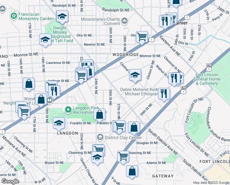 map of restaurants, bars, coffee shops, grocery stores, and more near 3040 South Dakota Avenue Northeast in Washington