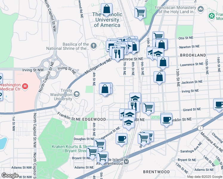 map of restaurants, bars, coffee shops, grocery stores, and more near 3104 Chancellor's Way Northeast in Washington