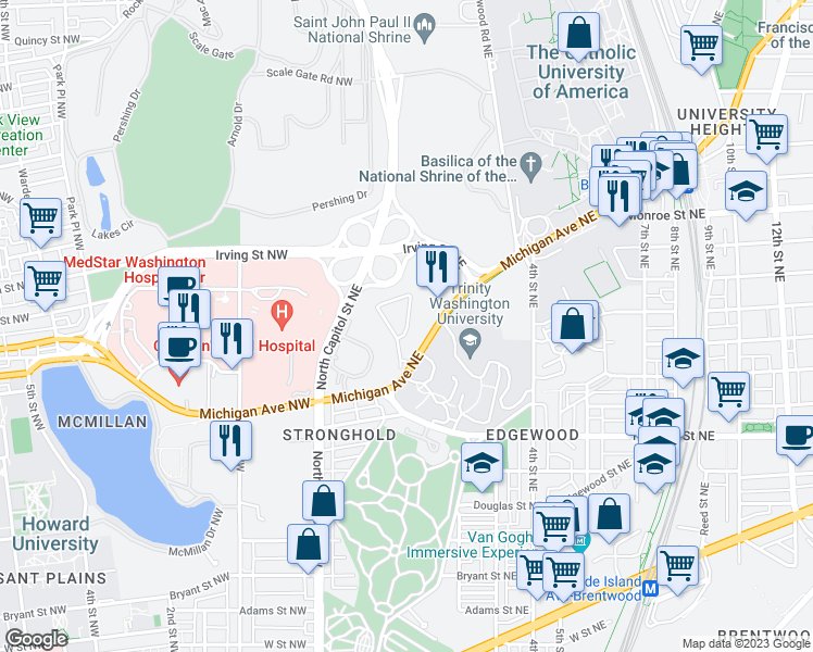 map of restaurants, bars, coffee shops, grocery stores, and more near 101 Independence Avenue Southeast in Washington