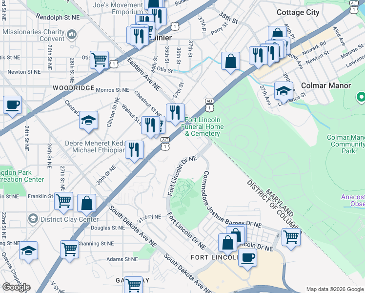 map of restaurants, bars, coffee shops, grocery stores, and more near 101 Independence Avenue Southeast in Washington
