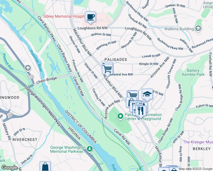 map of restaurants, bars, coffee shops, grocery stores, and more near 5419 Sherier Place Northwest in Washington