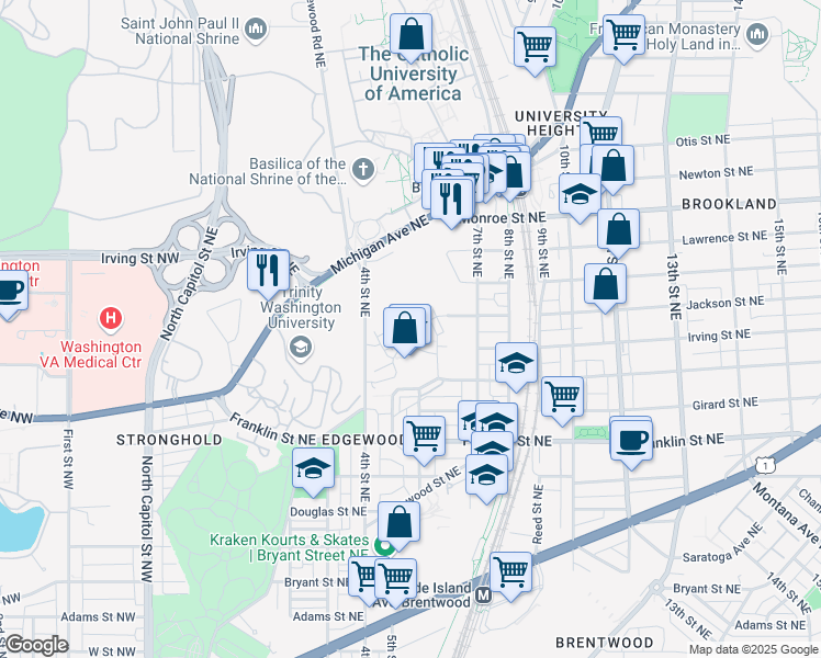 map of restaurants, bars, coffee shops, grocery stores, and more near 101 Independence Avenue Southeast in Washington