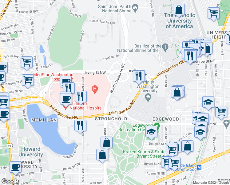 map of restaurants, bars, coffee shops, grocery stores, and more near 101 Independence Avenue Southeast in Washington