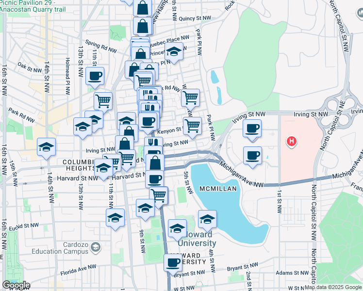 map of restaurants, bars, coffee shops, grocery stores, and more near 101 Independence Avenue Southeast in Washington