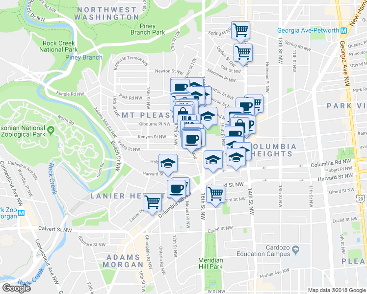 map of restaurants, bars, coffee shops, grocery stores, and more near 101 Independence Avenue Southeast in Washington