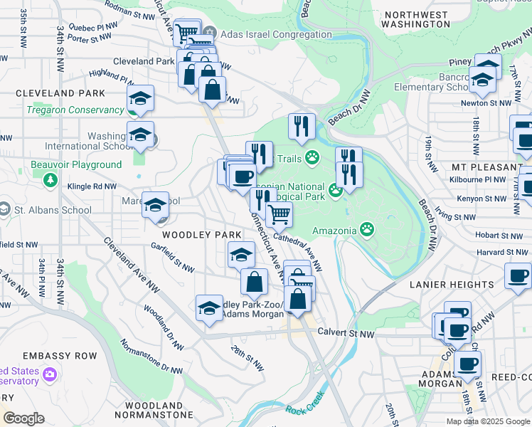 map of restaurants, bars, coffee shops, grocery stores, and more near 2929 Hawthorne Street Northwest in Washington