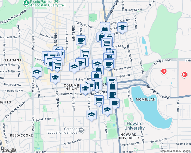 map of restaurants, bars, coffee shops, grocery stores, and more near 101 Independence Avenue Southeast in Washington