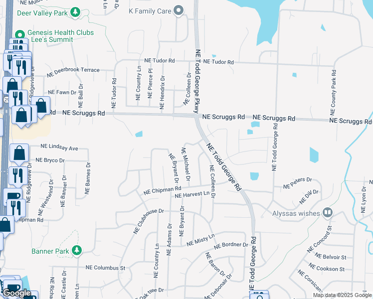 map of restaurants, bars, coffee shops, grocery stores, and more near 913 Northeast Michael Drive in Lee's Summit