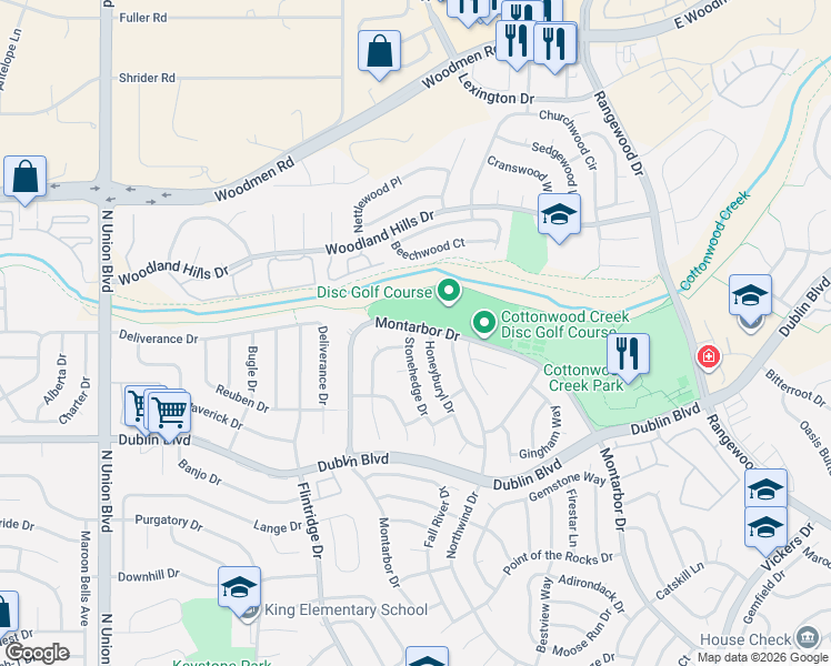 map of restaurants, bars, coffee shops, grocery stores, and more near 6685 Stonehedge Drive in Colorado Springs