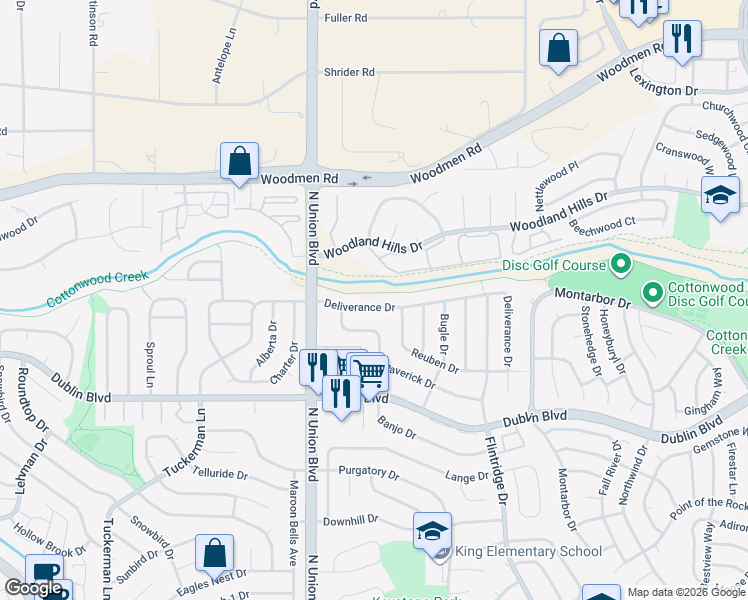 map of restaurants, bars, coffee shops, grocery stores, and more near 2878 Deliverance Drive in Colorado Springs