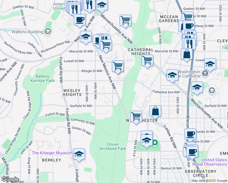 map of restaurants, bars, coffee shops, grocery stores, and more near 4241 Hawthorne Street Northwest in Washington