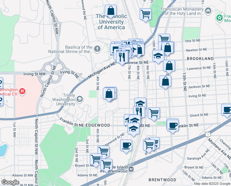map of restaurants, bars, coffee shops, grocery stores, and more near 3110 Chancellor's Way Northeast in Washington