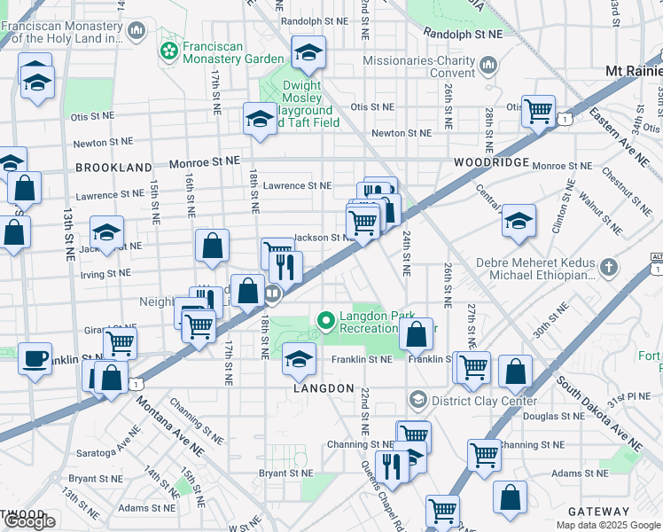 map of restaurants, bars, coffee shops, grocery stores, and more near 101 Independence Avenue Southeast in Washington