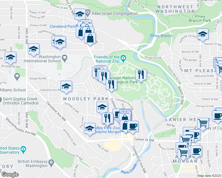 map of restaurants, bars, coffee shops, grocery stores, and more near 101 Independence Avenue Southeast in Washington
