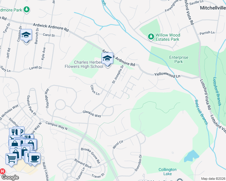 map of restaurants, bars, coffee shops, grocery stores, and more near 2511 Lemontree Terrace in Springdale