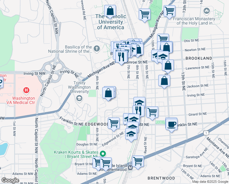 map of restaurants, bars, coffee shops, grocery stores, and more near 3112 Chancellor's Way Northeast in Washington