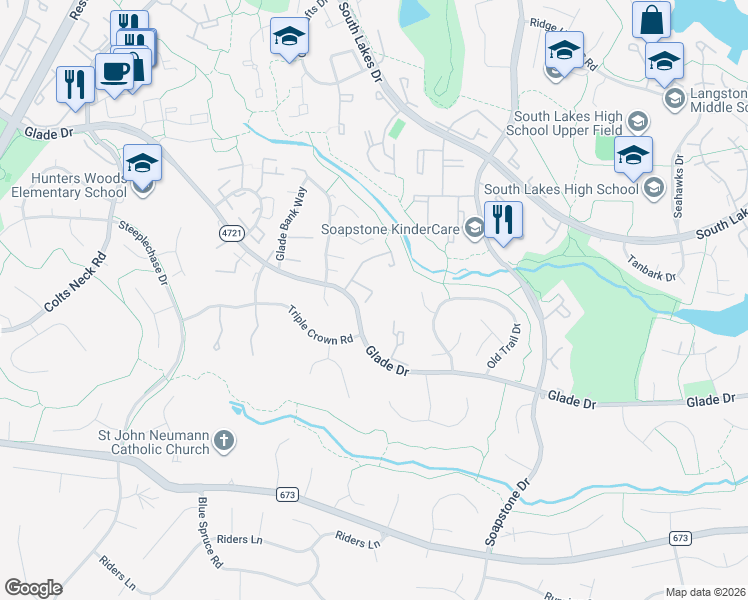 map of restaurants, bars, coffee shops, grocery stores, and more near 11710 Decade Court in Reston