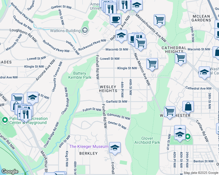 map of restaurants, bars, coffee shops, grocery stores, and more near 4517 Hawthorne Street Northwest in Washington