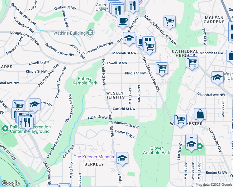 map of restaurants, bars, coffee shops, grocery stores, and more near 4517 Hawthorne Street Northwest in Washington