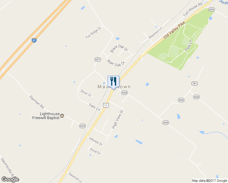 map of restaurants, bars, coffee shops, grocery stores, and more near 24842 Old Valley Pike in Maurertown