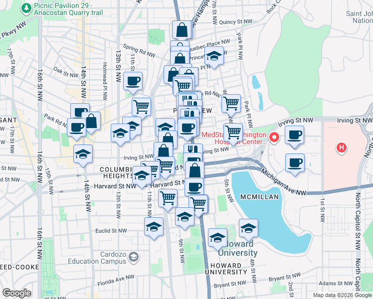 map of restaurants, bars, coffee shops, grocery stores, and more near 101 Independence Avenue Southeast in Washington