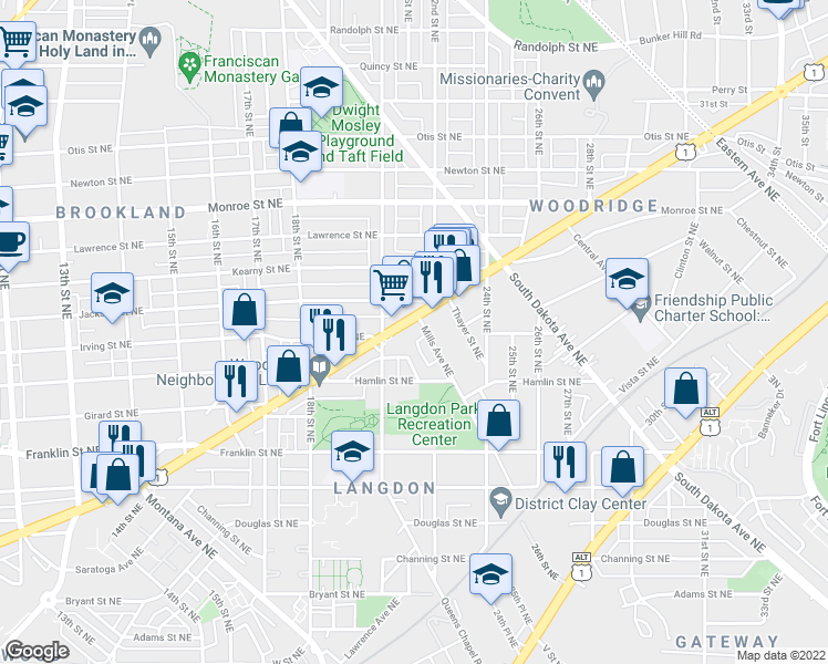 map of restaurants, bars, coffee shops, grocery stores, and more near 101 Independence Avenue Southeast in Washington