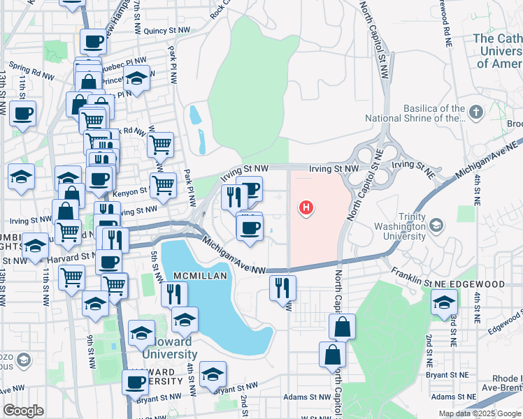 map of restaurants, bars, coffee shops, grocery stores, and more near 101 Independence Avenue Southeast in Washington
