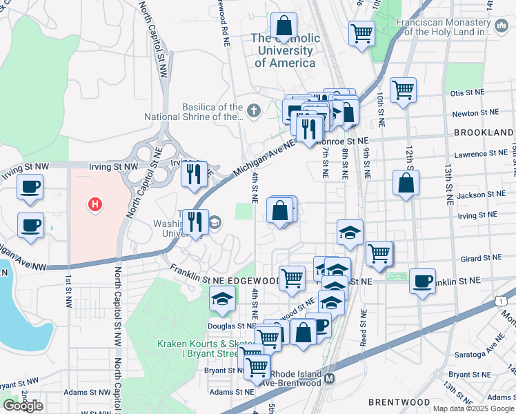 map of restaurants, bars, coffee shops, grocery stores, and more near 101 Independence Avenue Southeast in Washington