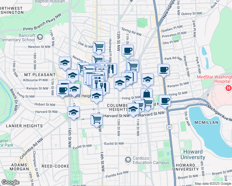 map of restaurants, bars, coffee shops, grocery stores, and more near 101 Independence Avenue Southeast in Washington