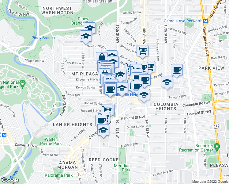 map of restaurants, bars, coffee shops, grocery stores, and more near 101 Independence Avenue Southeast in Washington