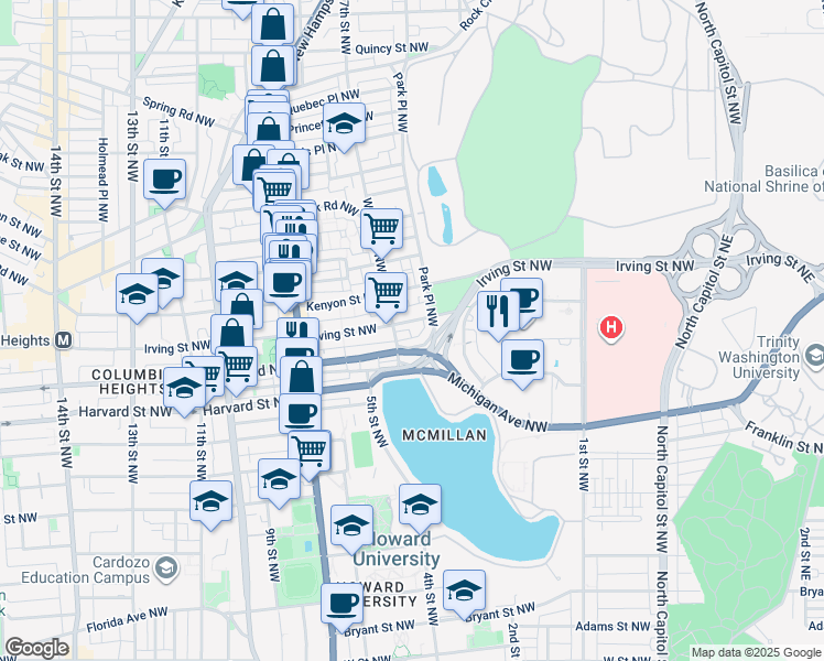 map of restaurants, bars, coffee shops, grocery stores, and more near 101 Independence Avenue Southeast in Washington