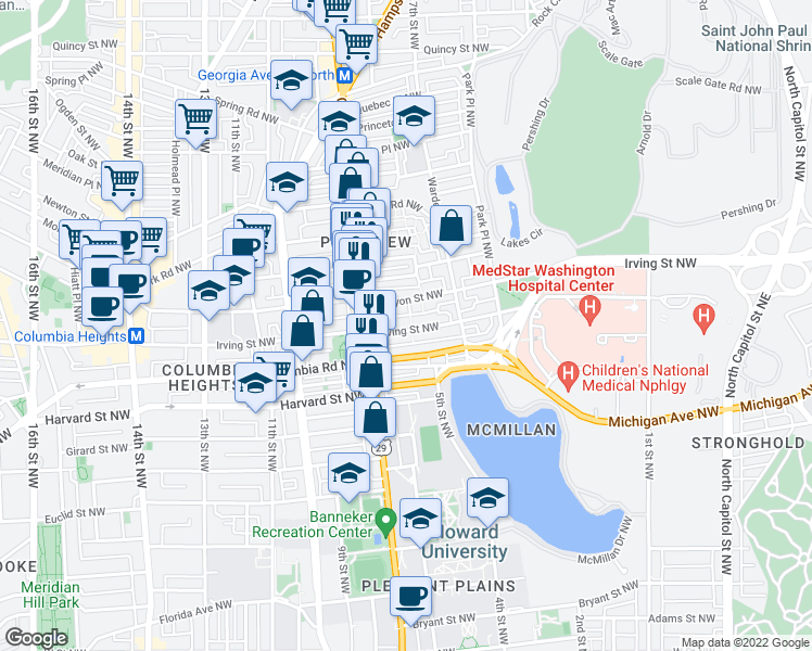 map of restaurants, bars, coffee shops, grocery stores, and more near 101 Independence Avenue Southeast in Washington