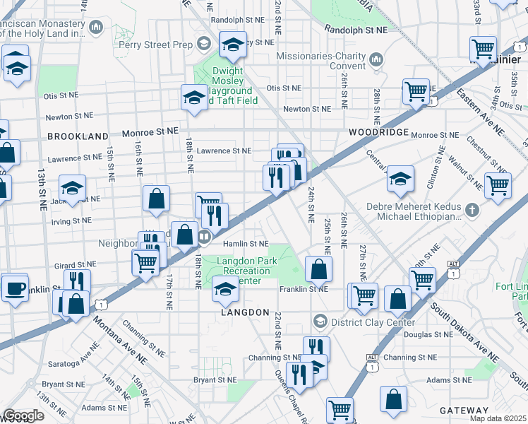 map of restaurants, bars, coffee shops, grocery stores, and more near 101 Independence Avenue Southeast in Washington