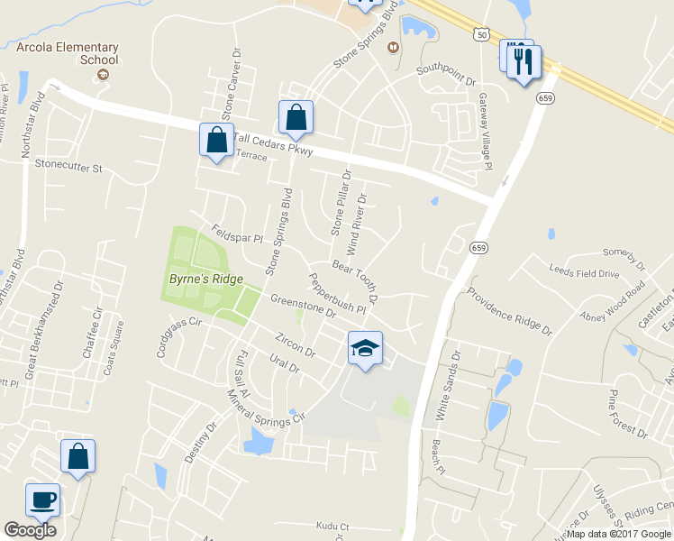map of restaurants, bars, coffee shops, grocery stores, and more near 42045 Bear Tooth Drive in Aldie
