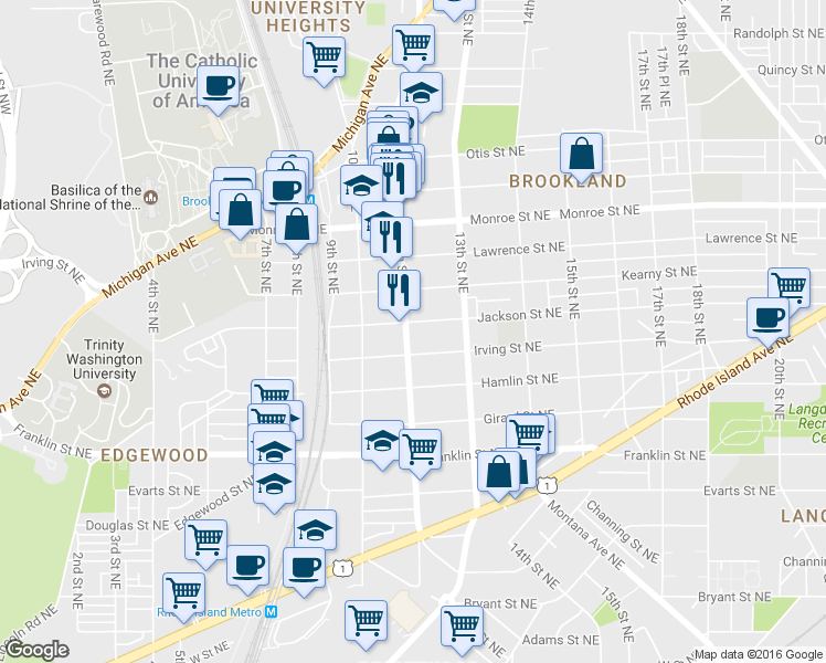 map of restaurants, bars, coffee shops, grocery stores, and more near 101 Independence Avenue Southeast in Washington