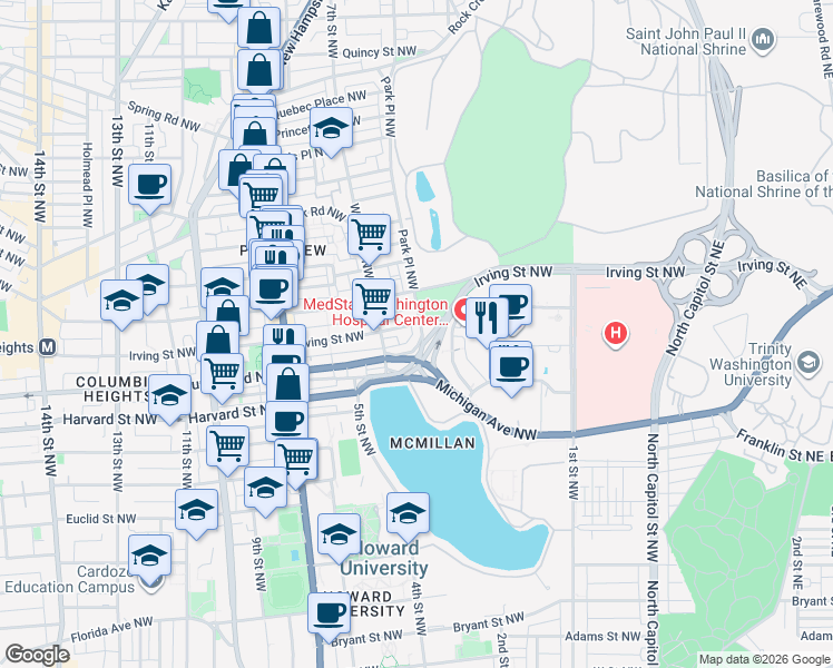map of restaurants, bars, coffee shops, grocery stores, and more near 101 Independence Avenue Southeast in Washington