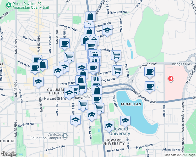 map of restaurants, bars, coffee shops, grocery stores, and more near 101 Independence Avenue Southeast in Washington