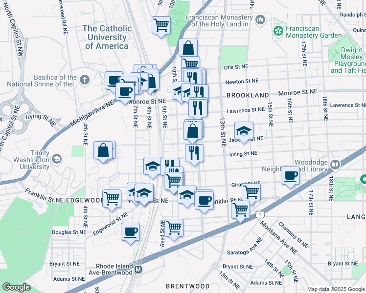 map of restaurants, bars, coffee shops, grocery stores, and more near 101 Independence Avenue Southeast in Washington