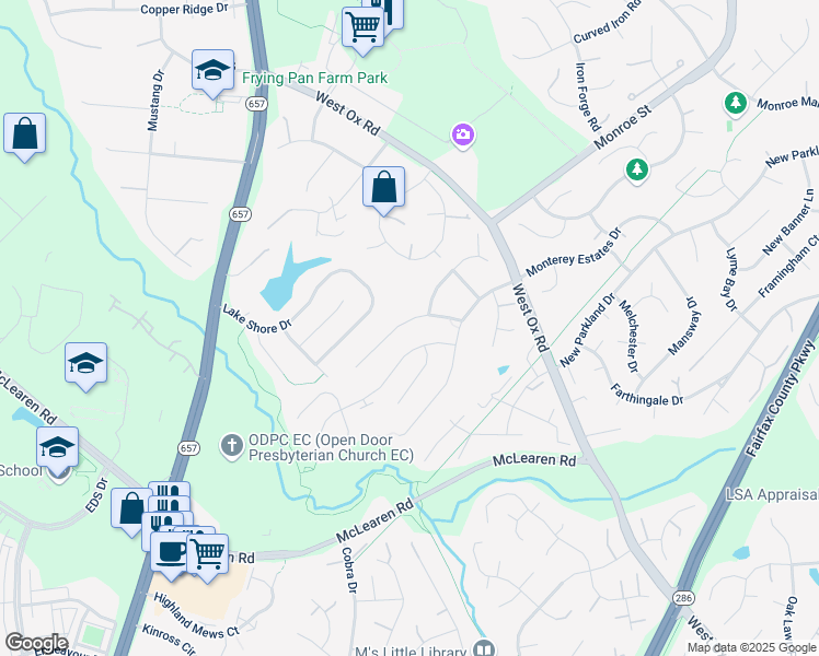 map of restaurants, bars, coffee shops, grocery stores, and more near 2860 Cherry Branch Lane in Herndon