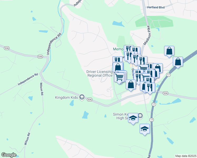 map of restaurants, bars, coffee shops, grocery stores, and more near 10591 Brent Ridge Circle in Independence