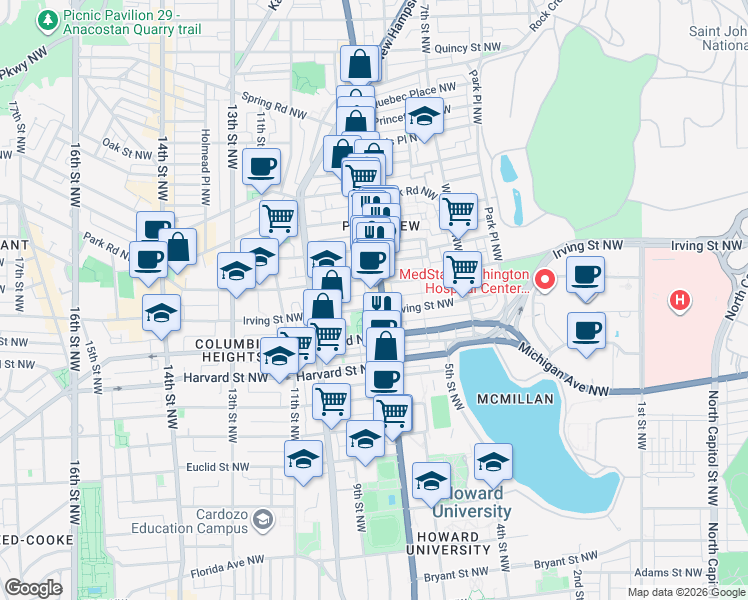 map of restaurants, bars, coffee shops, grocery stores, and more near 101 Independence Avenue Southeast in Washington