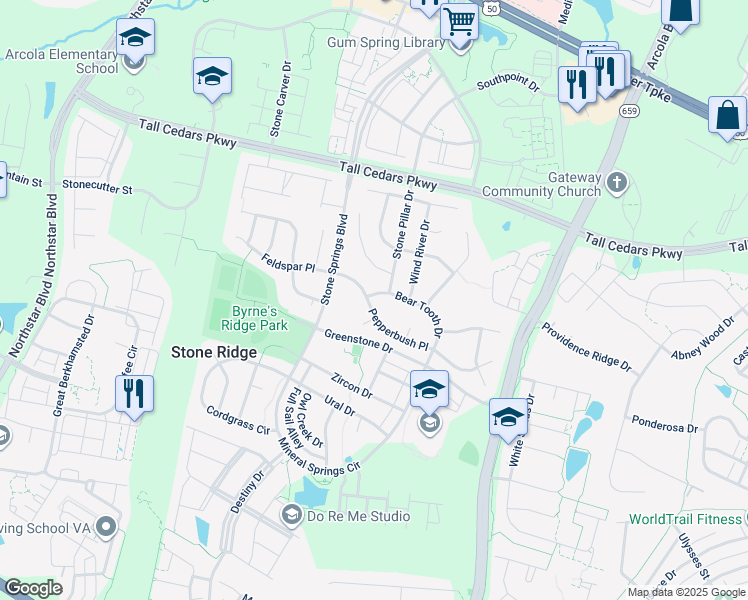 map of restaurants, bars, coffee shops, grocery stores, and more near 42029 Bear Tooth Drive in Aldie