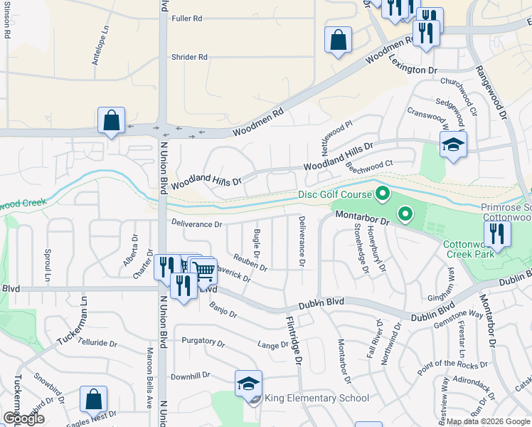 map of restaurants, bars, coffee shops, grocery stores, and more near 2988 Deliverance Drive in Colorado Springs