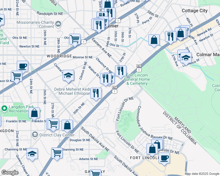 map of restaurants, bars, coffee shops, grocery stores, and more near 101 Independence Avenue Southeast in Washington