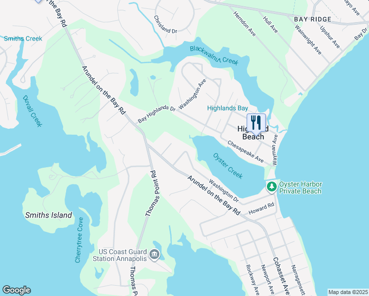 map of restaurants, bars, coffee shops, grocery stores, and more near 1222 Louis Avenue in Annapolis